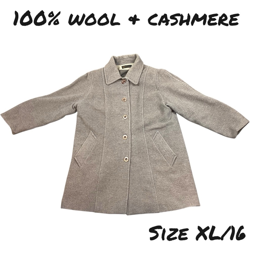 VTG FRANCE Wool Cashmere Luxurious Blend Coat Womens XL/ 16 Gray Pockets Lined - Picture 1 of 9